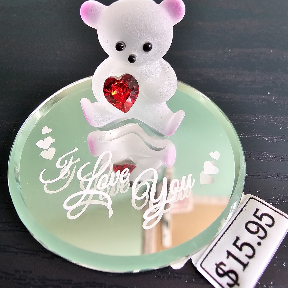 Glass Baron Frosted Glass Bear with Red Heart Figurine OS NWT
